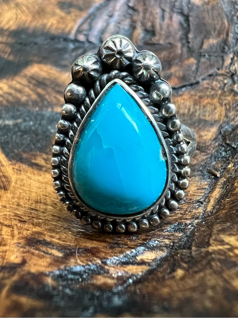 Sterling Silver Kingman Turquoise Teardrop Ring Size 8.5